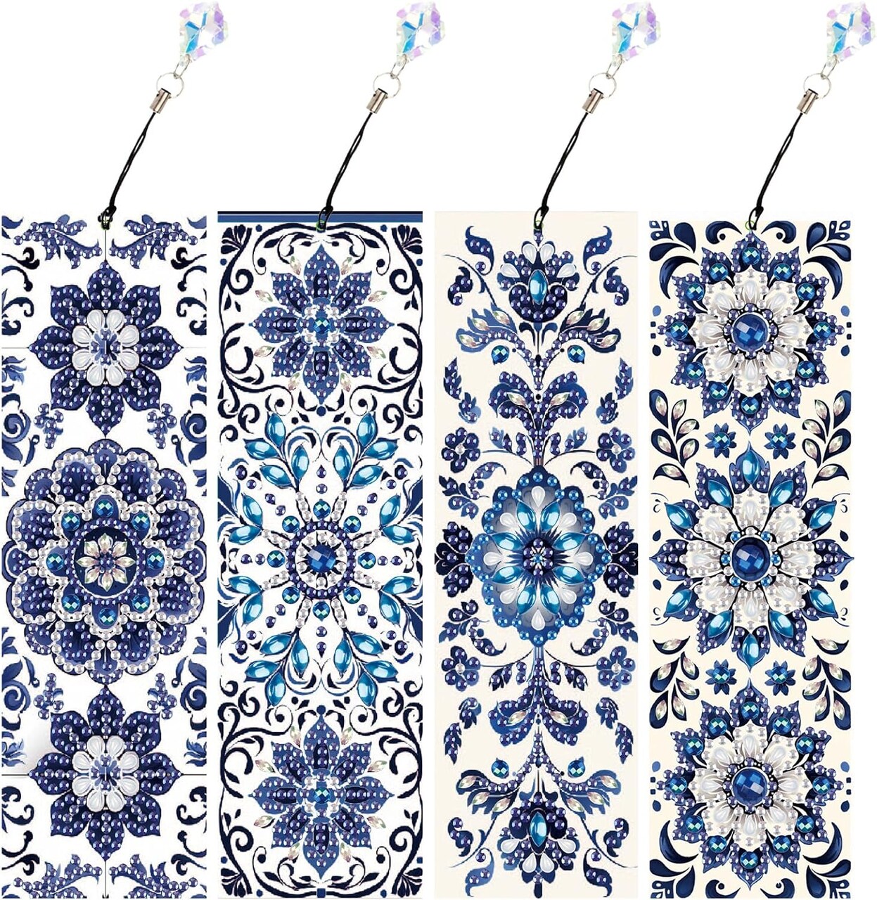 4 PCS Mandala Diamond Painting Bookmarks Flower Diamond Art Book Marks for Reading Gem Art Bookmarkers Gem Painting Book Markers Embroidery Kit Special Shaped Drills with Crystal Pendant
